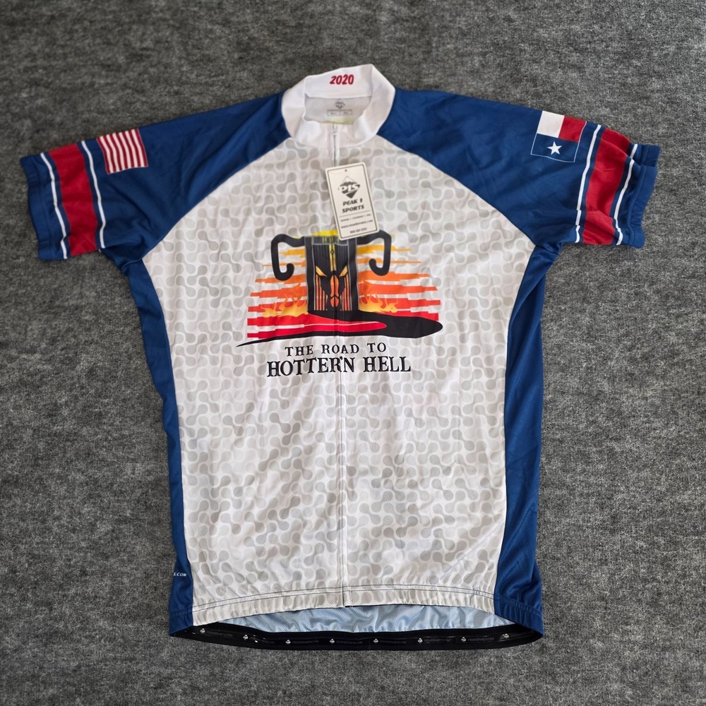 NWT Peak 1 Sports Jersey Mens 2XL Road to Hotter N Hell Full‎ Zip Cycling Racing